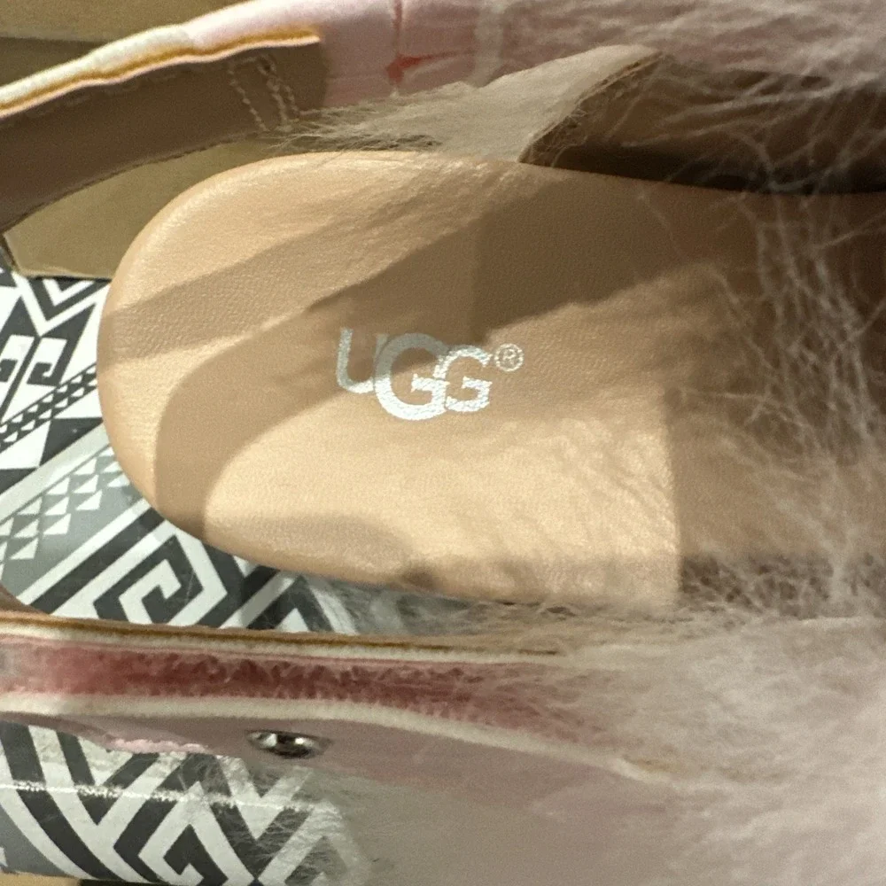 UGG Big Girls Size 5/ EU 35 Holly Fuzzy Sling Back Fur Sandals Seashell Pink